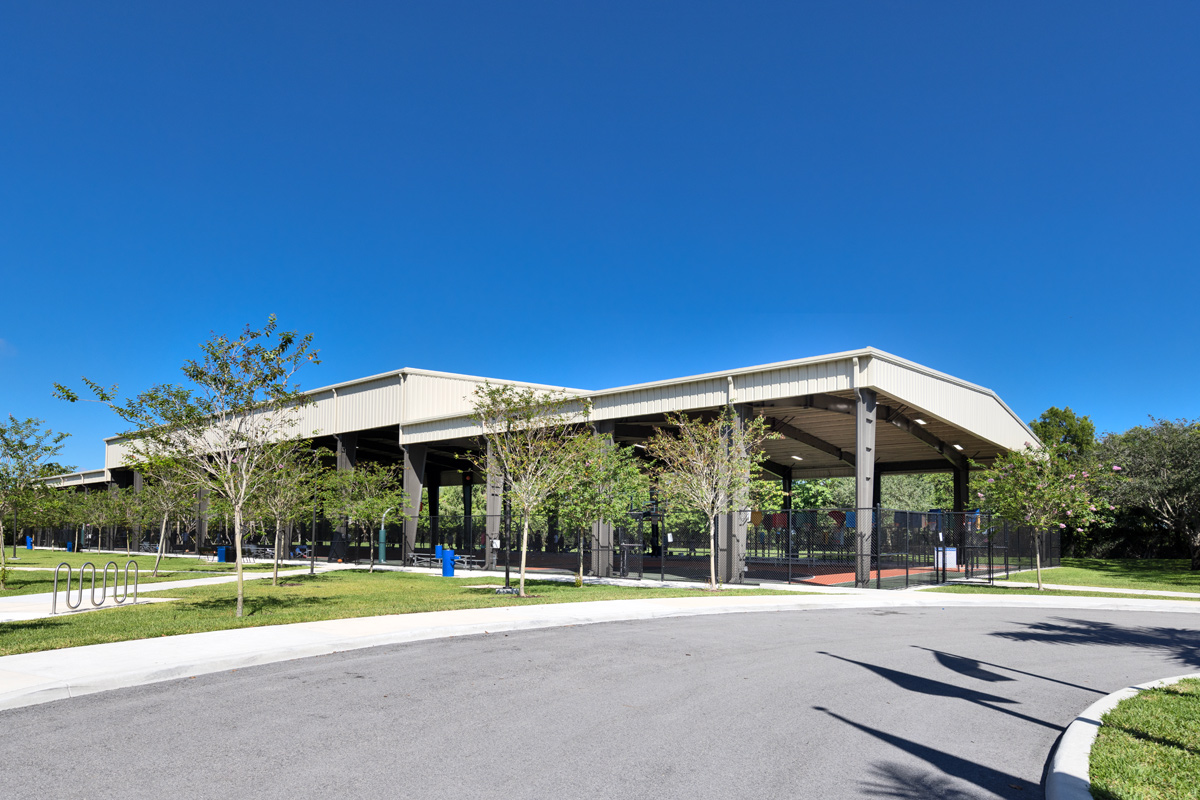 Architectural view of the Sunrise Park basketball facility in Sunrise, FL.