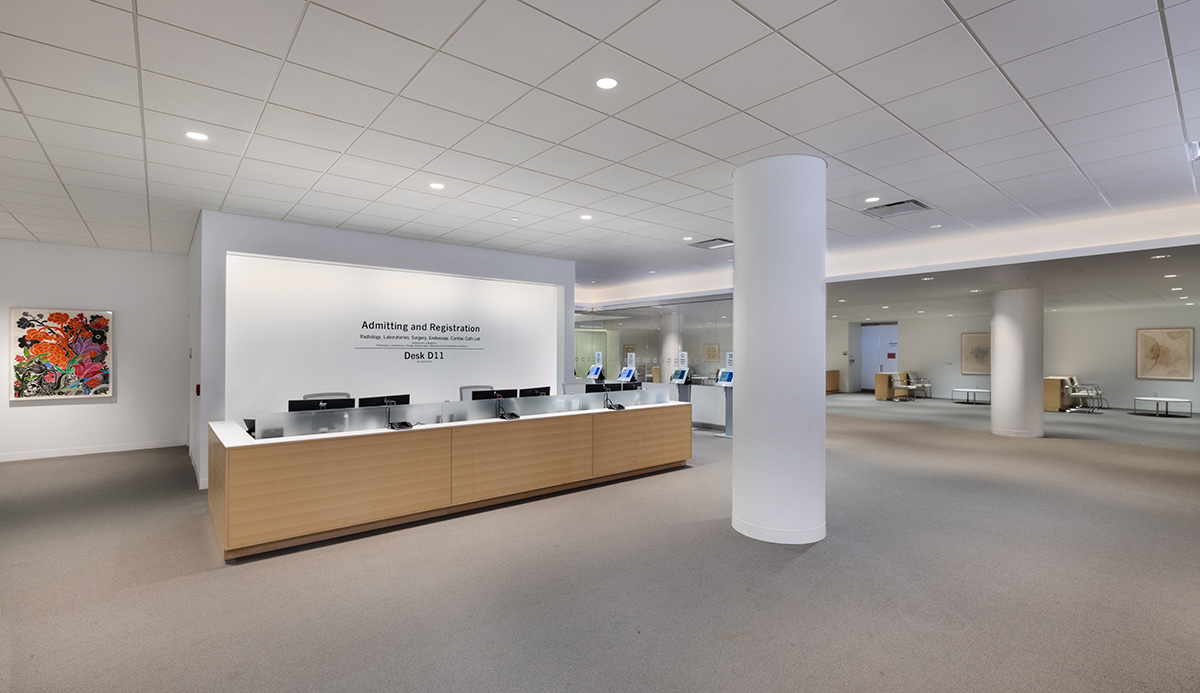 Interior design admittting and registration view of the Cleveland Clinic in Weston, FL.