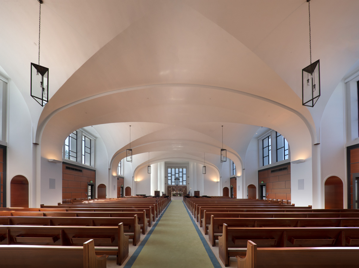 Interior design view of the Palmer Trinity school chapel sanctuary in Miami, FL