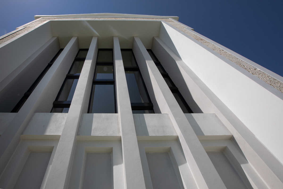 Architectural detail view of the Palmer Trinity school chapel in Miami, FL