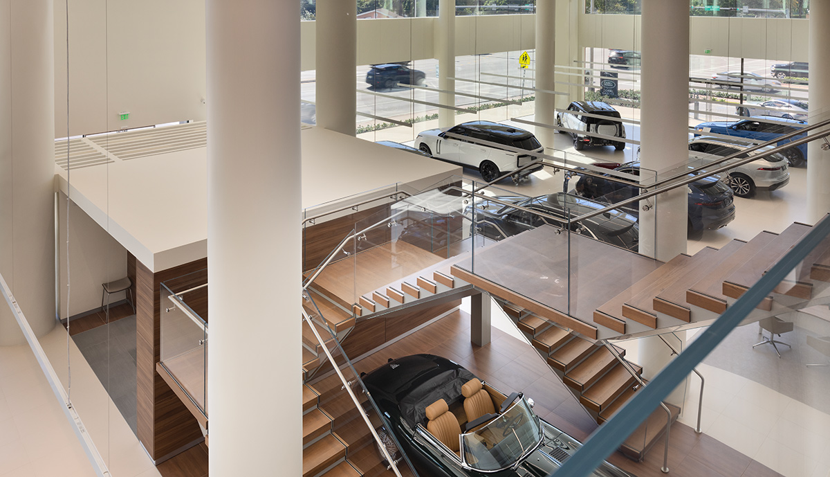 Interior design view of the Miami Jaguar - Land Rover dealership.