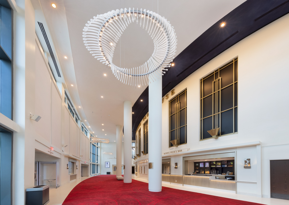 Interior design view of the Parker Playhouse theater lobby in Fort Lauderdale, FL. 
