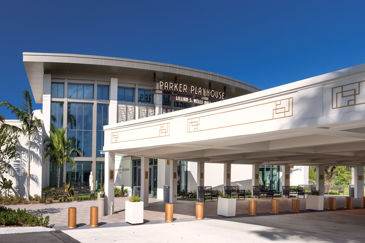 Architectural view of the Parker Playhouse entrance in Fort Lauderdale, FL. 