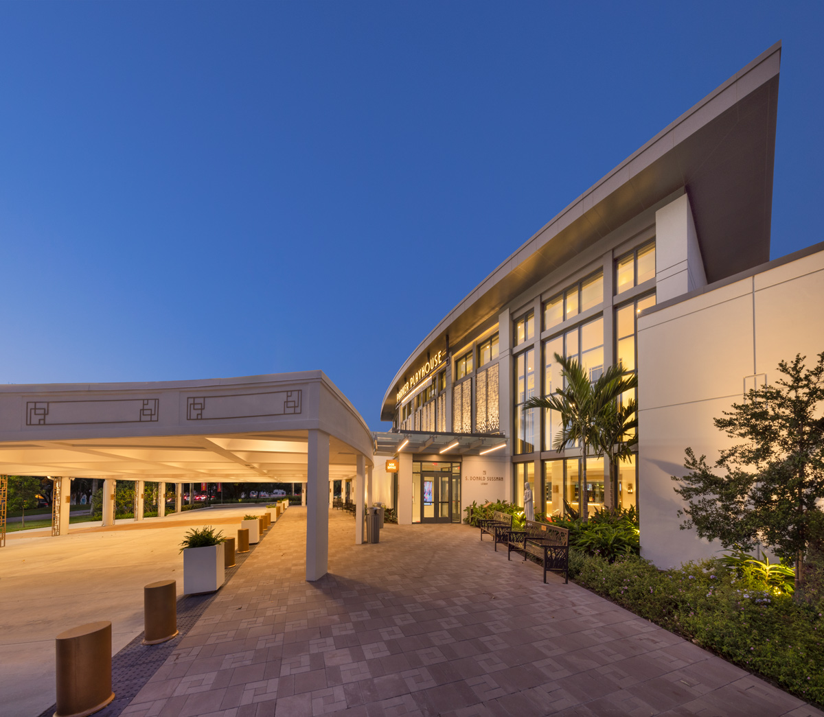 Architectural view of the Parker Playhouse entrance in Fort Lauderdale, FL. 