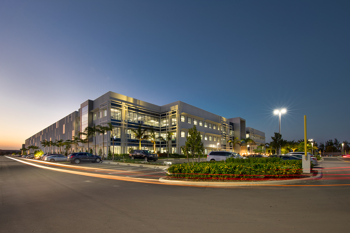 Architectural dusk view of Telemundo Headquarters - Doral, FL