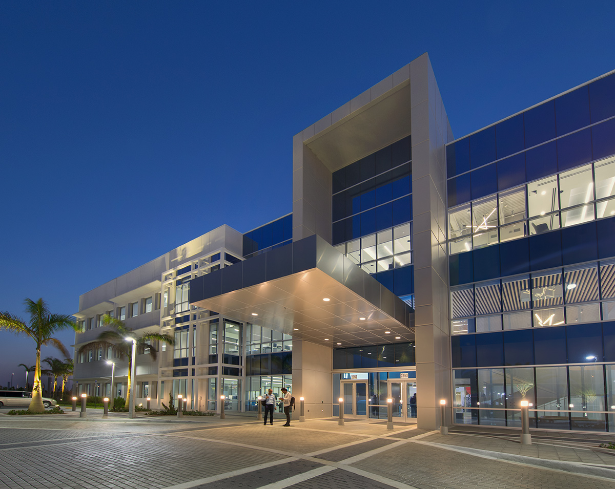 Architectural dusk view of Telemundo Headquarters - Doral, FL