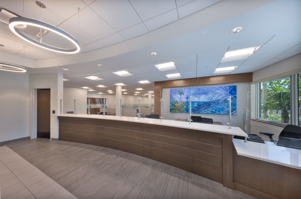 Interior design view of administration reception at the Monroe County Courthouse - Islamorada, FL.

