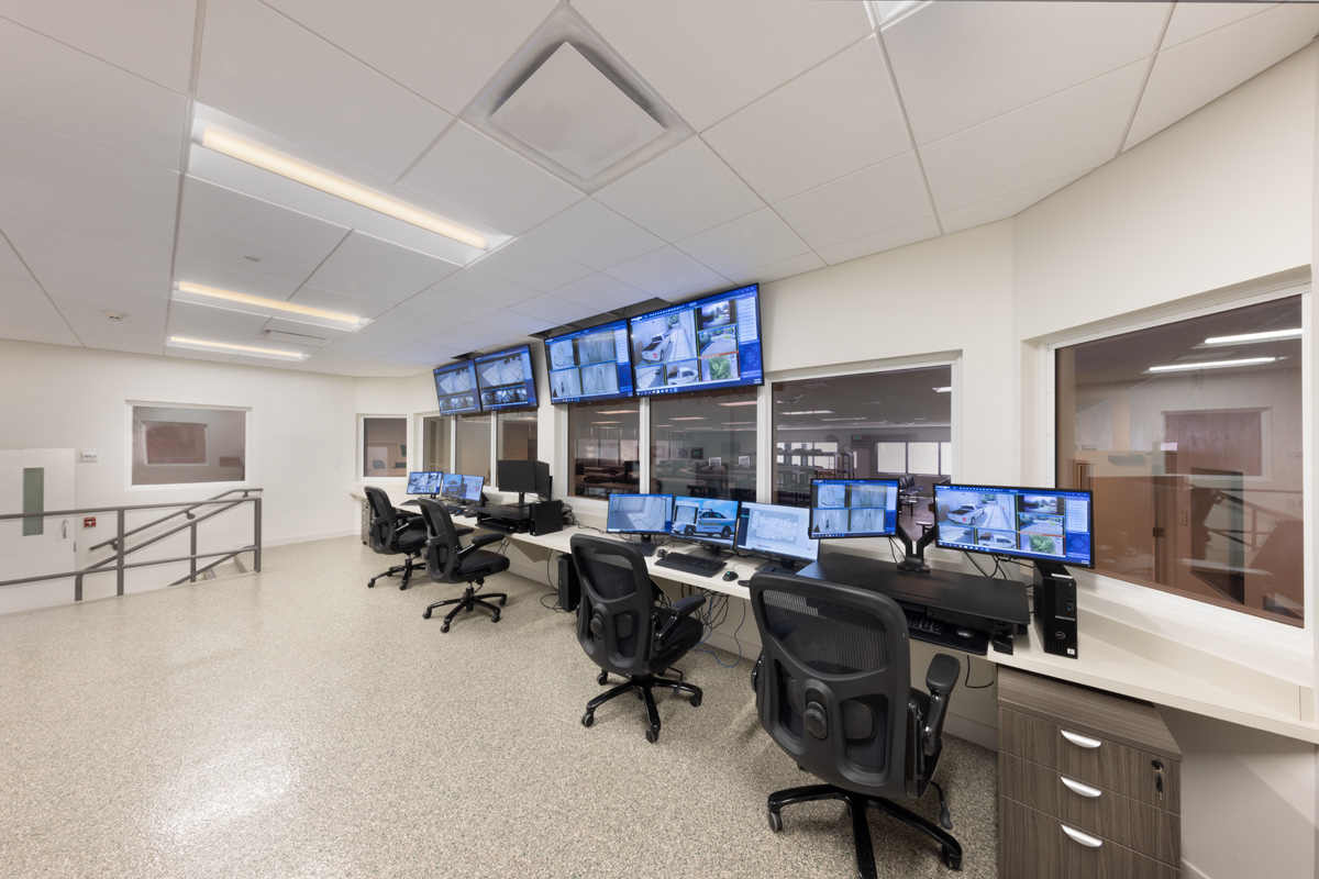 Interior design view of the prisoner monitoring console at the Monroe County Detention - Islamorada,FL.