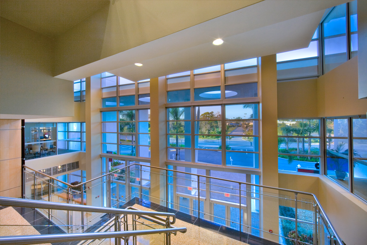 Interior design view of the lobby atrium at the Children's Services Council - West Palm Beach, FL.