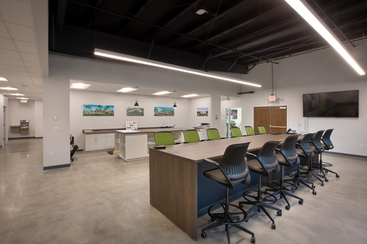 Interior design view of workspace at the Palm Beach Gardens ops center.