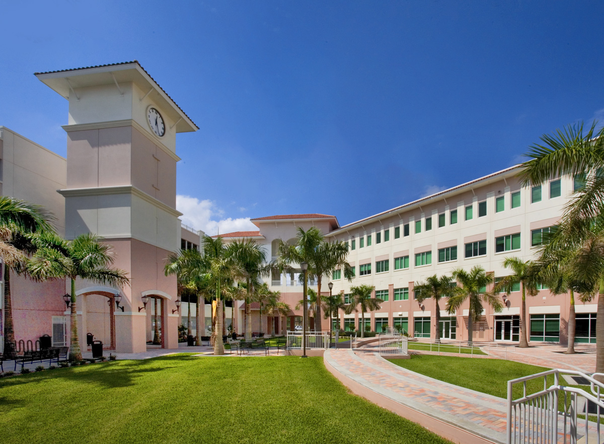 Architectural courtyard view of the Palm Beach County Vista Center Boynton Beach, FL