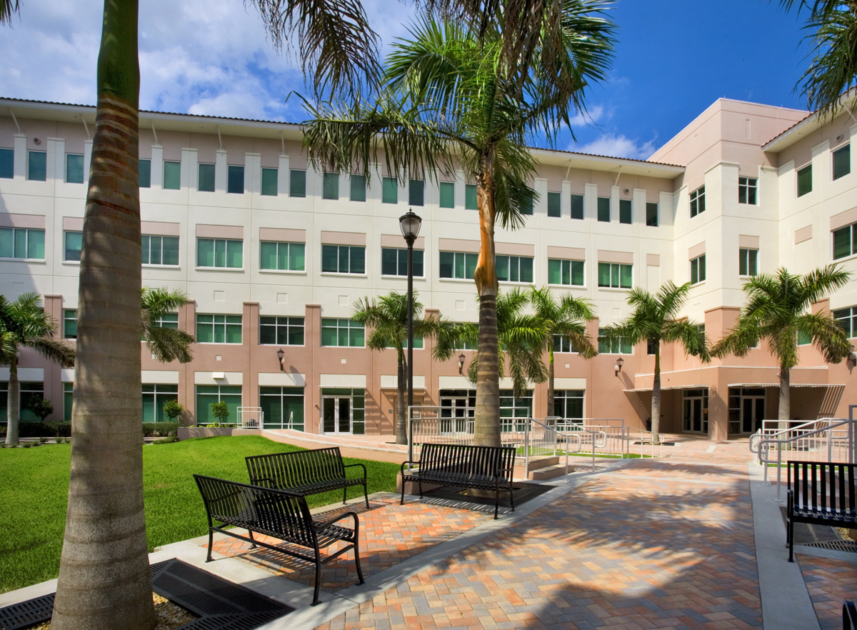 Architectural courtyard view of the Palm Beach County Vista Center Boynton Beach, FL