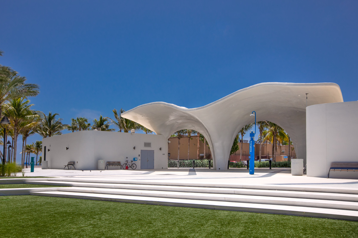 Las Olas Fort Lauderdale beachfront park pavilion lawn architectural view.