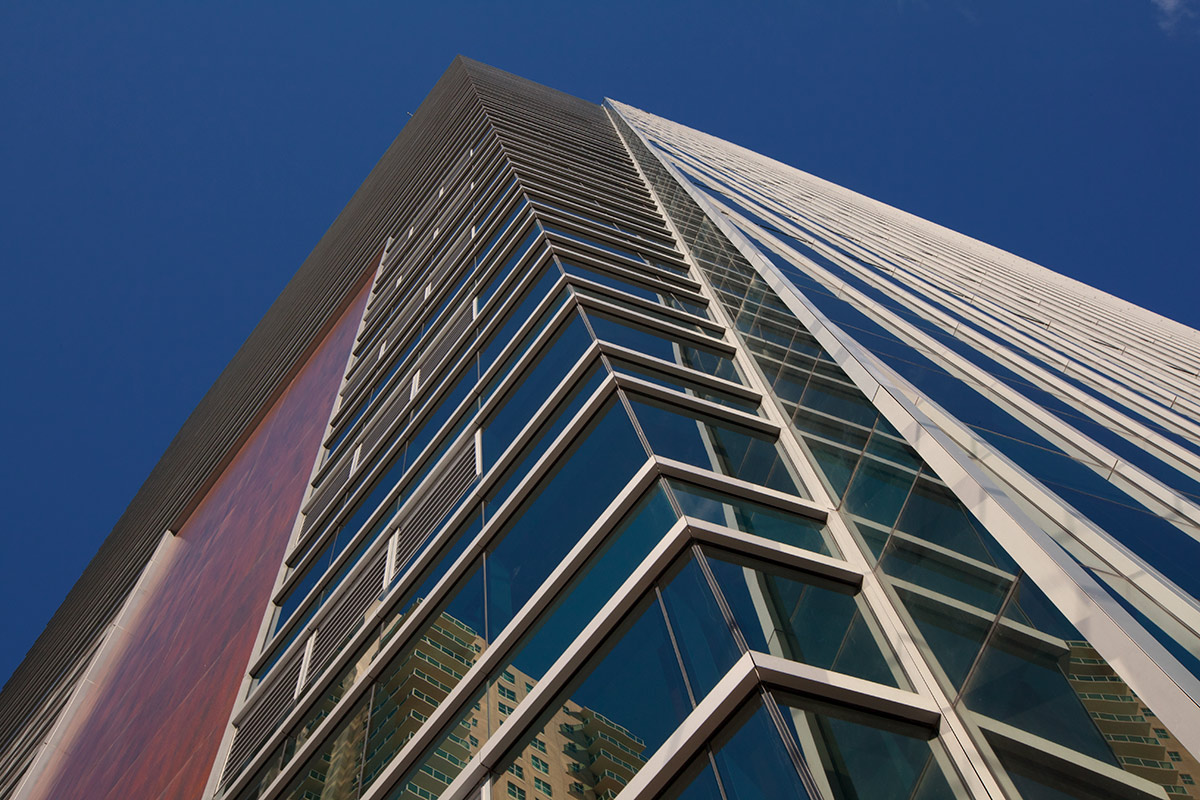 Architectural detail view of 1450 Brickell office tower.