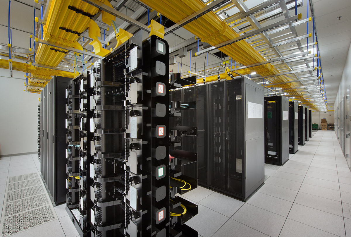 Interior design view of the HBO data center tech room.