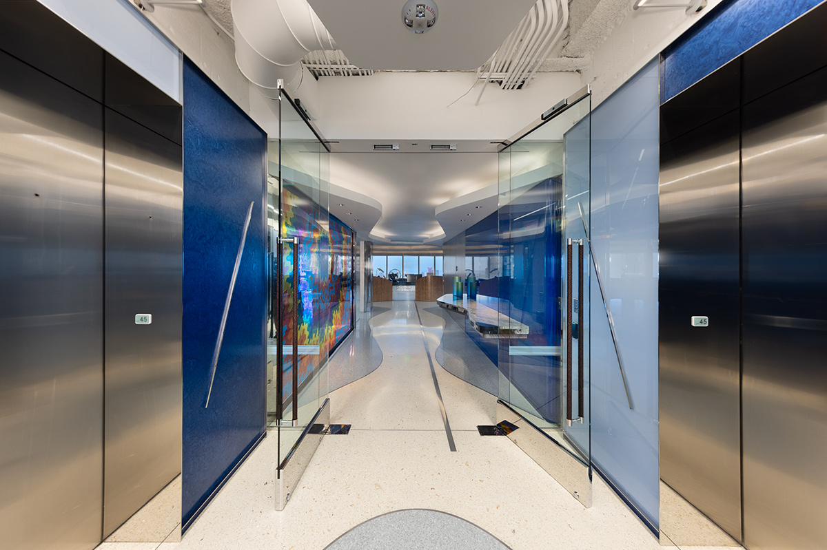 Architectural and interior design views of Mcdermott Will and Emery law offices and headquarters in downtown Miami, FL