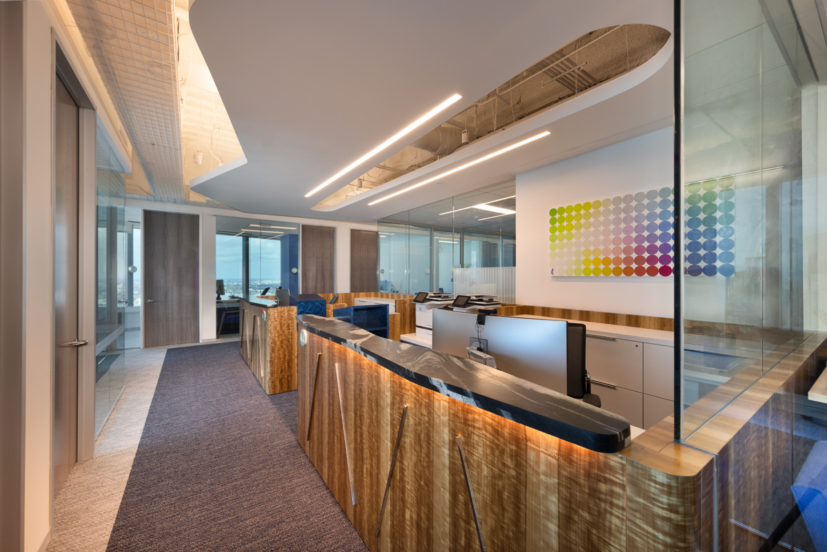 Architectural and interior design views of Mcdermott Will and Emery law offices and headquarters in downtown Miami, FL