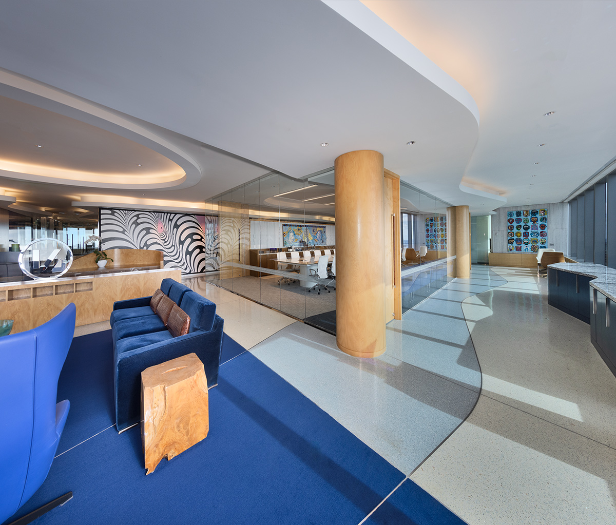 Architectural and interior design views of Mcdermott Will and Emery law offices and headquarters in downtown Miami, FL