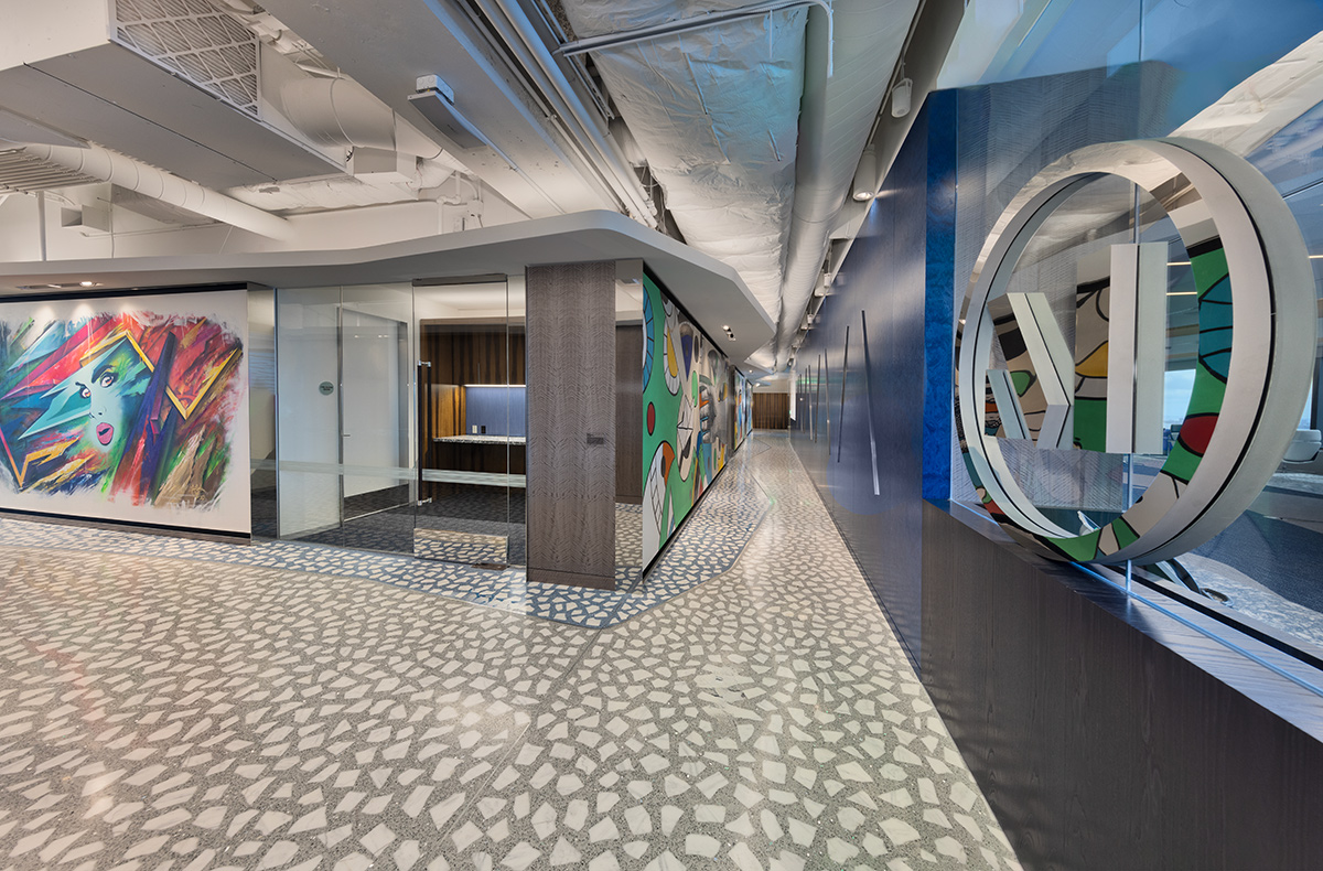 Architectural and interior design views of Mcdermott Will and Emery law offices and headquarters in downtown Miami, FL