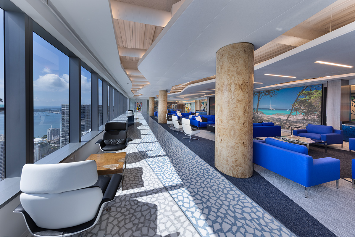 Architectural and interior design views of Mcdermott Will and Emery law offices and headquarters in downtown Miami, FL