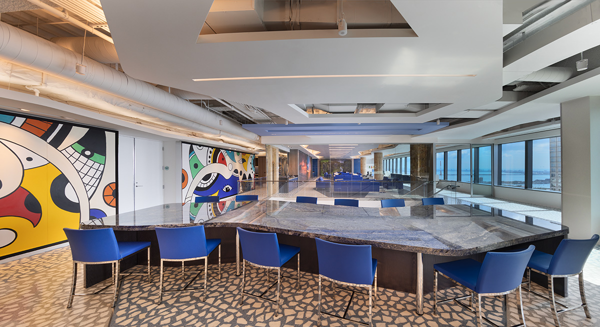 Architectural and interior design views of Mcdermott Will and Emery law offices and headquarters in downtown Miami, FL