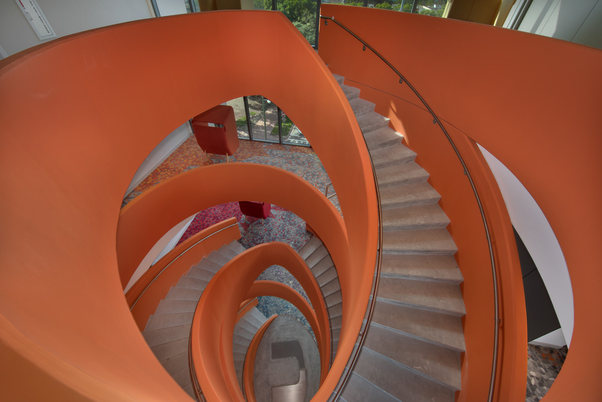 Architectural staircase view at UM Lakeside Village Student Housing in Miami, FL