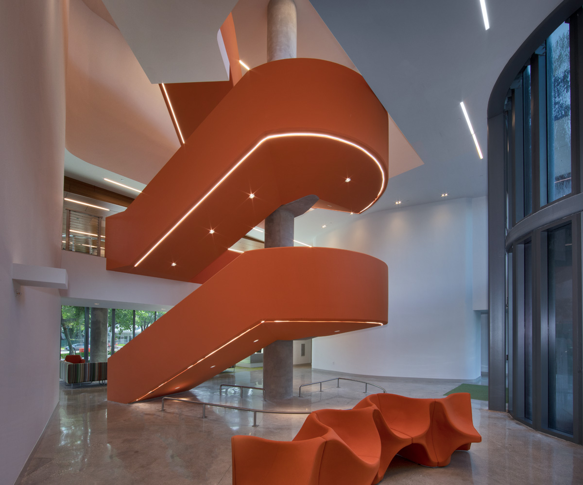 Architectural staircase view at UM Lakeside Village Student Housing in Miami, FL