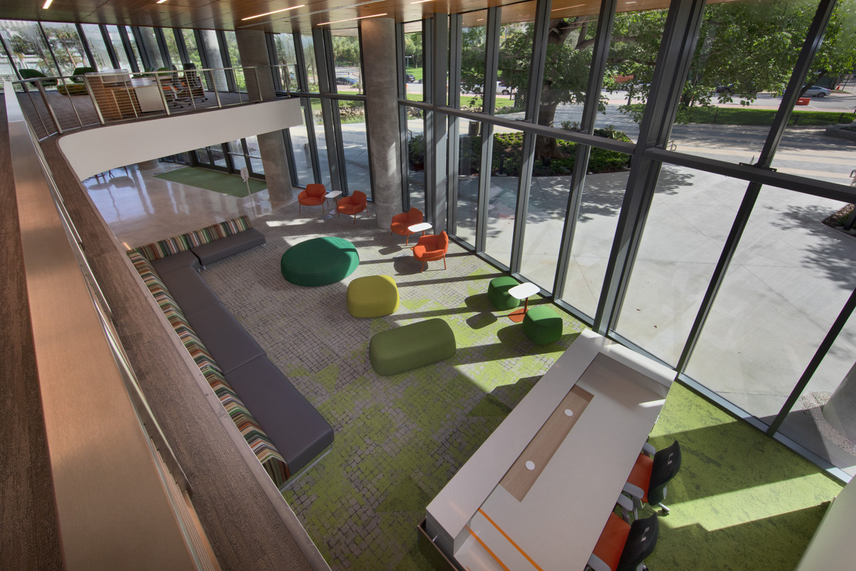 Architectural lobby view at UM Lakeside Village Student Housing in Miami, FL