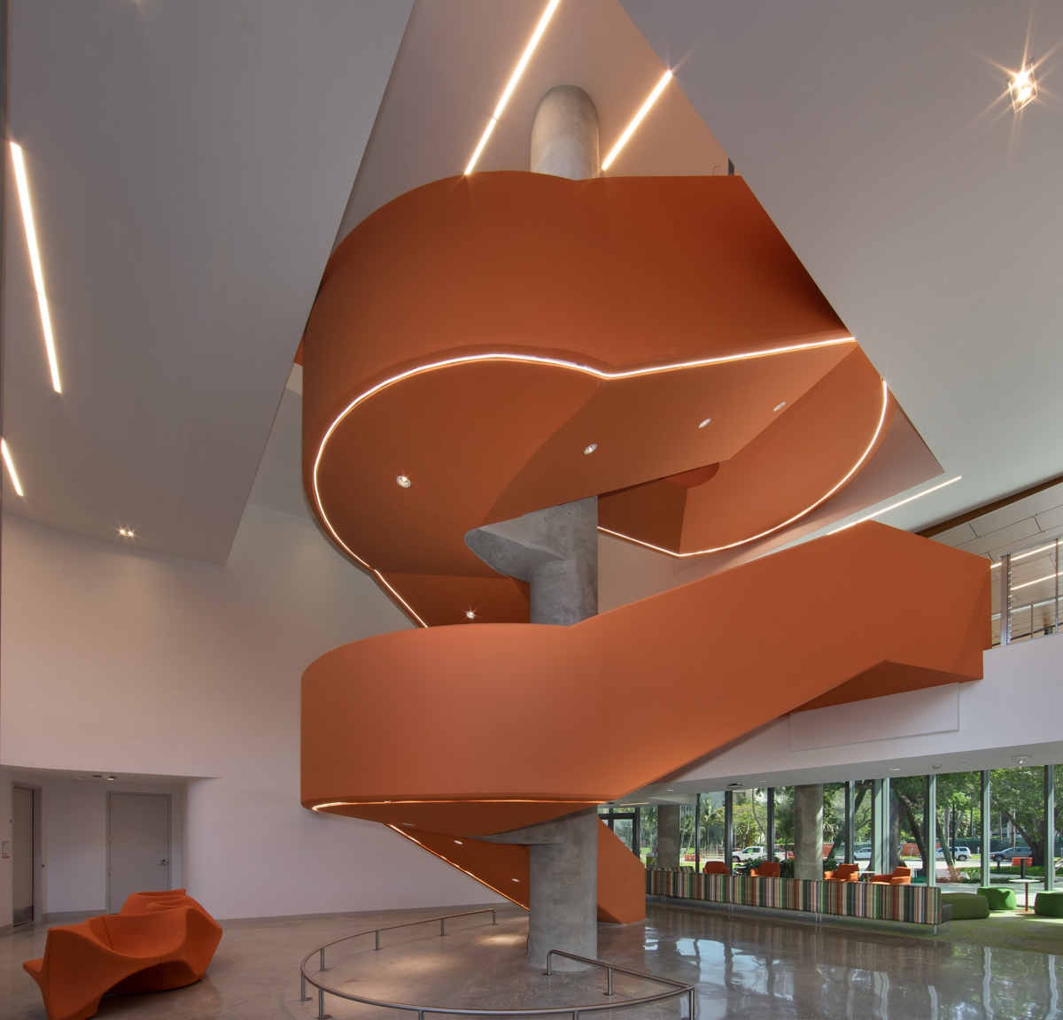 Architectural staircase view at UM Lakeside Village Student Housing in Miami, FL