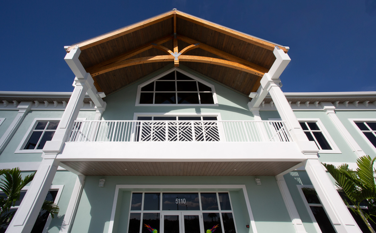Architectural detail of the Palm Beach Gardens, FL tennis clubhouse.