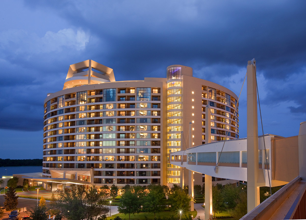 Architectural dusk view of Bay Lake Tower at Disney's Resort - Orlando, FL.