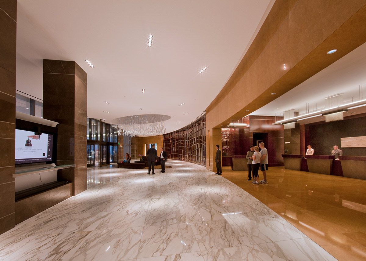 Lobby of the JW Marriott Marquis in gowntown Miami offers a luxury hospitality experience.
