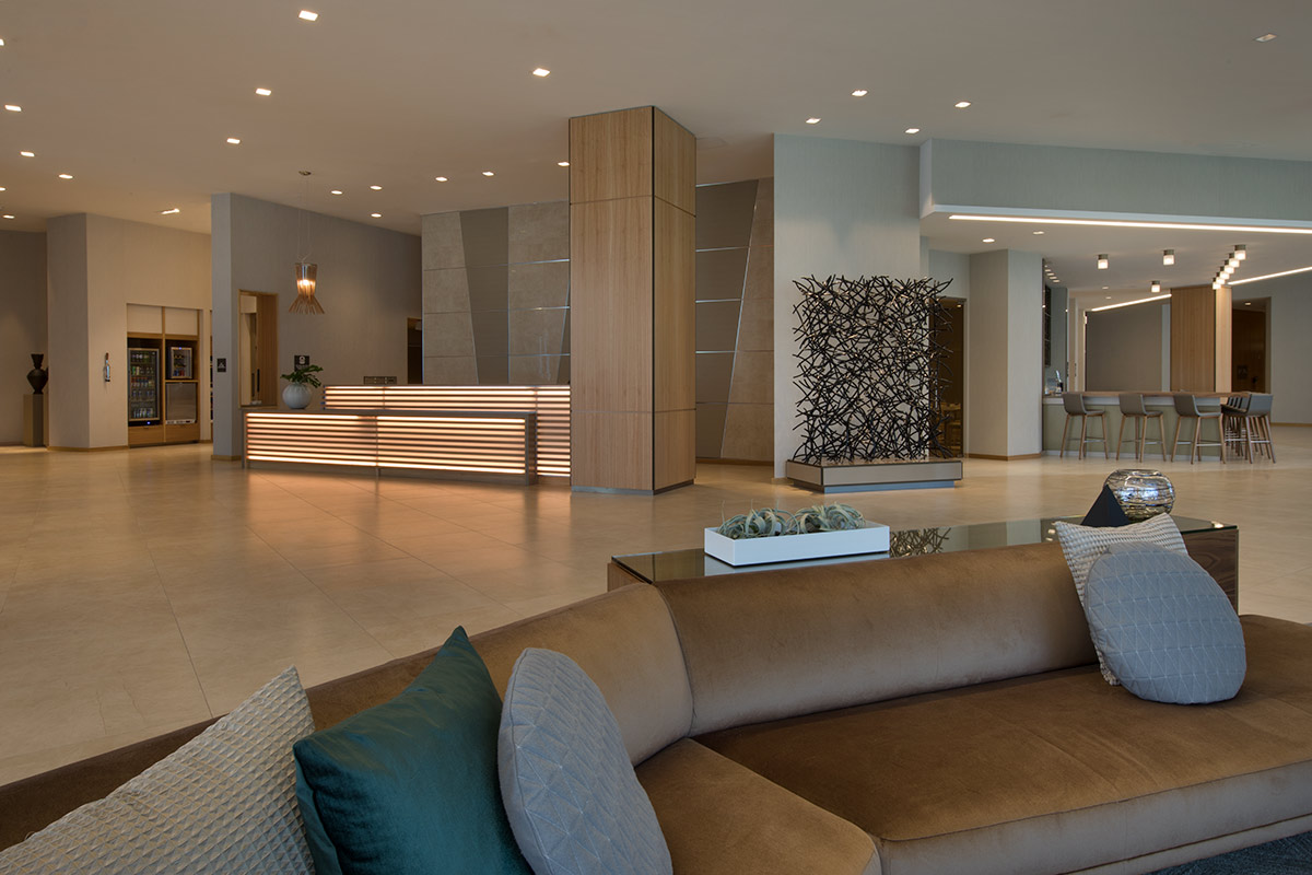 Interior design view of the reception lobby at AC Hotel Aventura, FL.