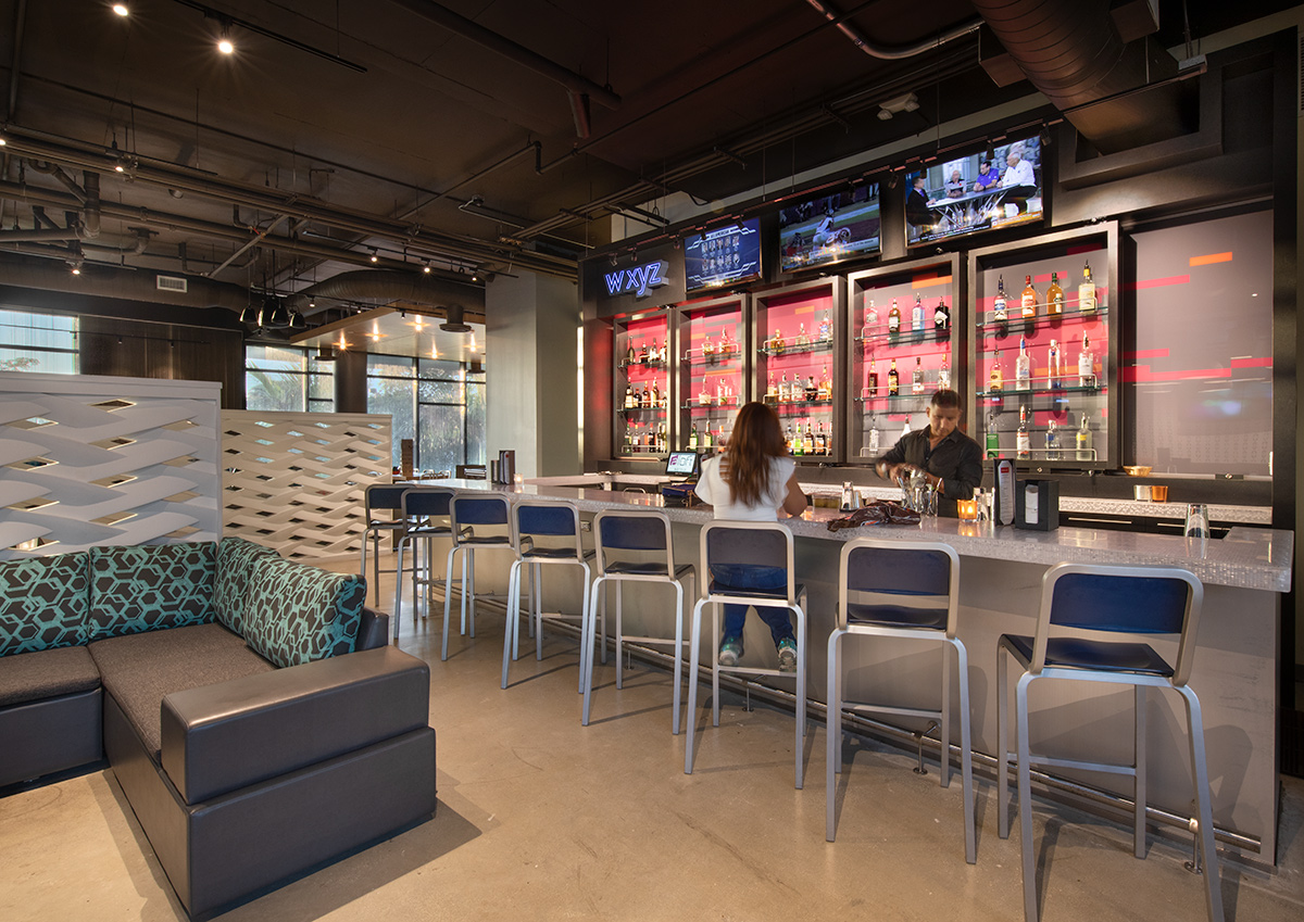 Interior design bar view at the Aloft Aventura, Miami, FL.