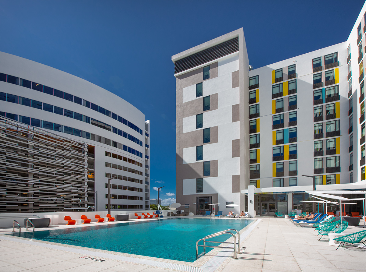 Architectural pool view at the Aloft Aventura, Miami, FL