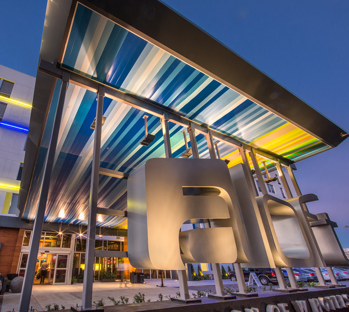 Architectural dusk entrance view at the Aloft Doral - Miami, FL