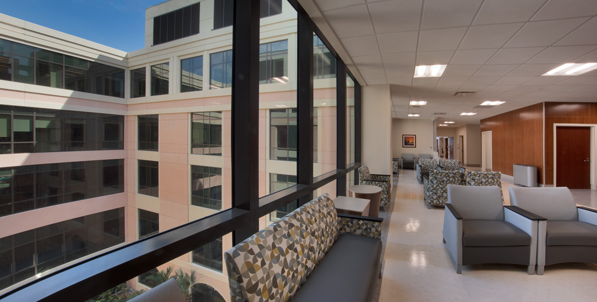 The Baptist East medical bed tower waiting area delivering healthcare in Miami.