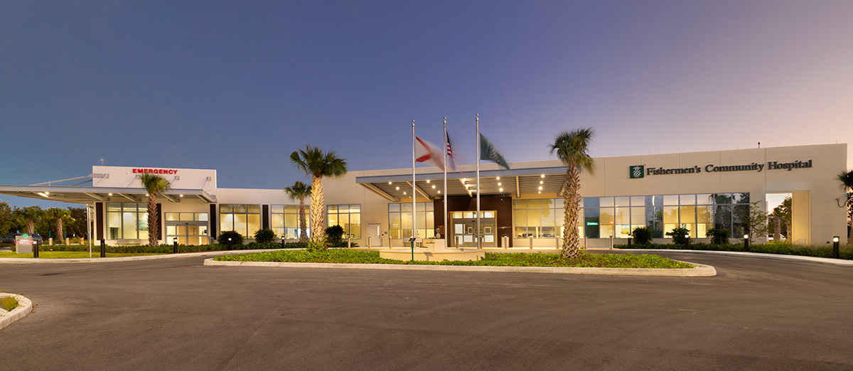 Architectural dusk view of Baptist Fishermen's Community Hospital in Marathon, FL