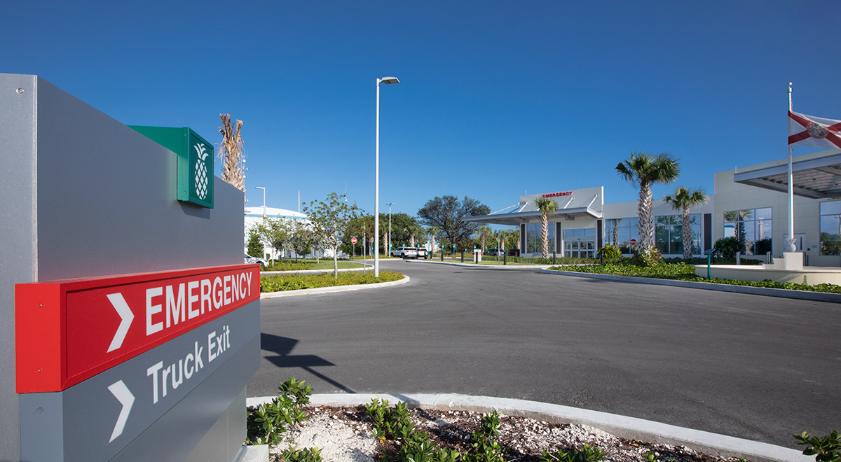 Architectural emergency arrival view of Baptist Fishermen's Community Hospital in Marathon, FL