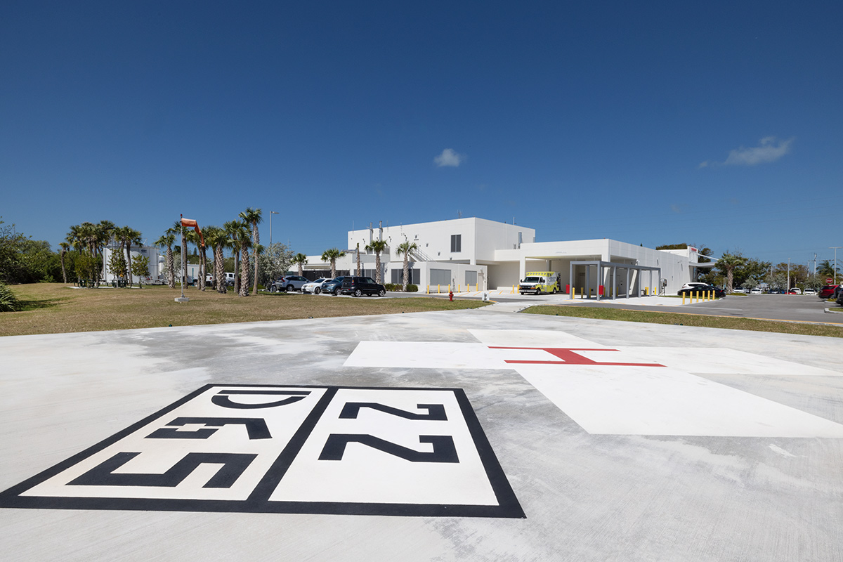 Architectural helliport arrival view of Baptist Fishermen's Community Hospital in Marathon, FL
