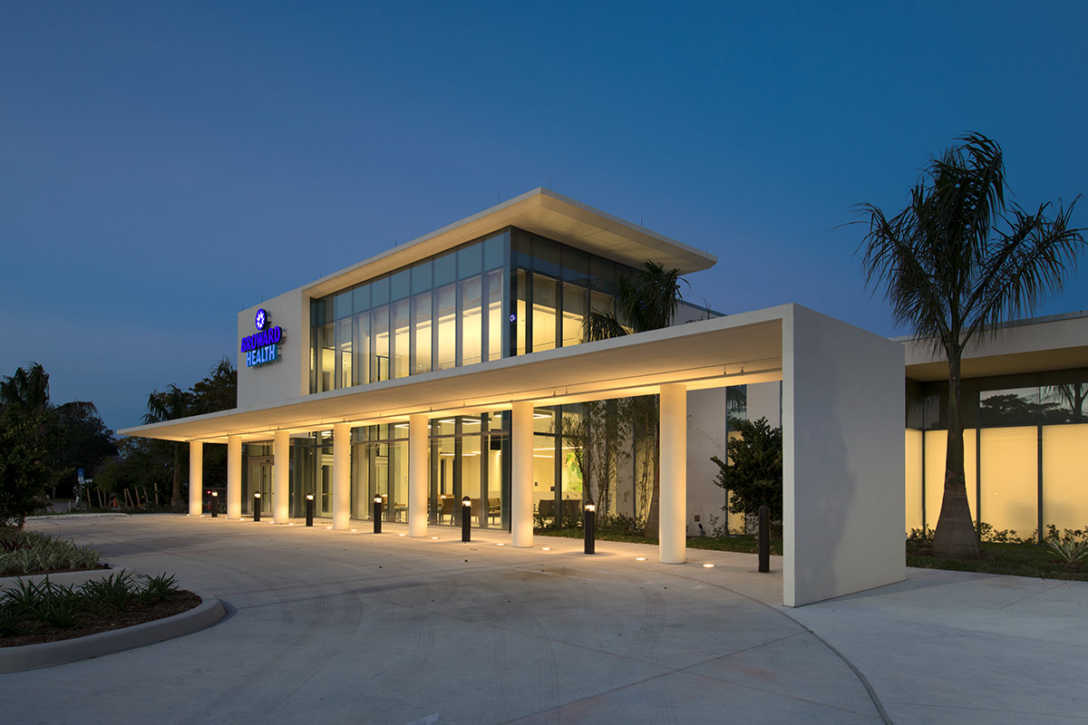 Architectural dusk view of Broward Health Emergency - Deerfield Beach, FL.