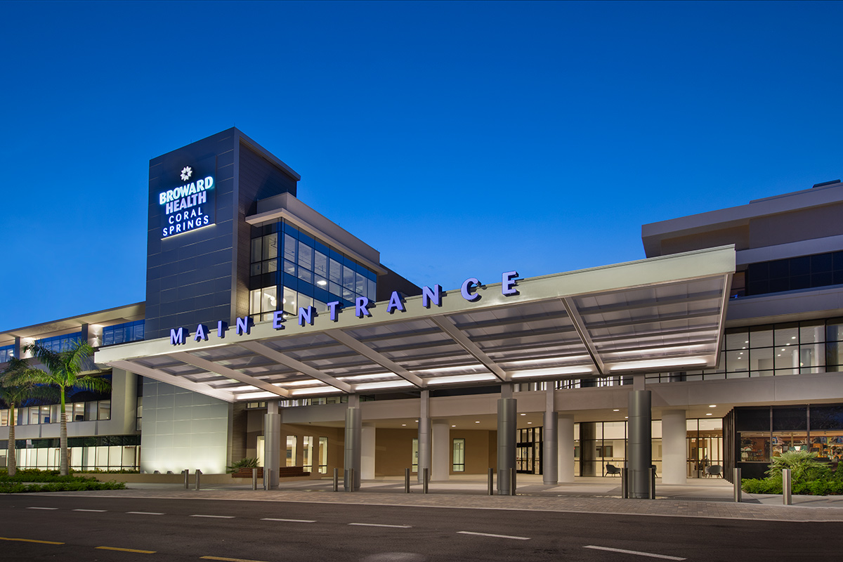 Architectural dusk view of Broward Health Maternity – Coral Springs, FL