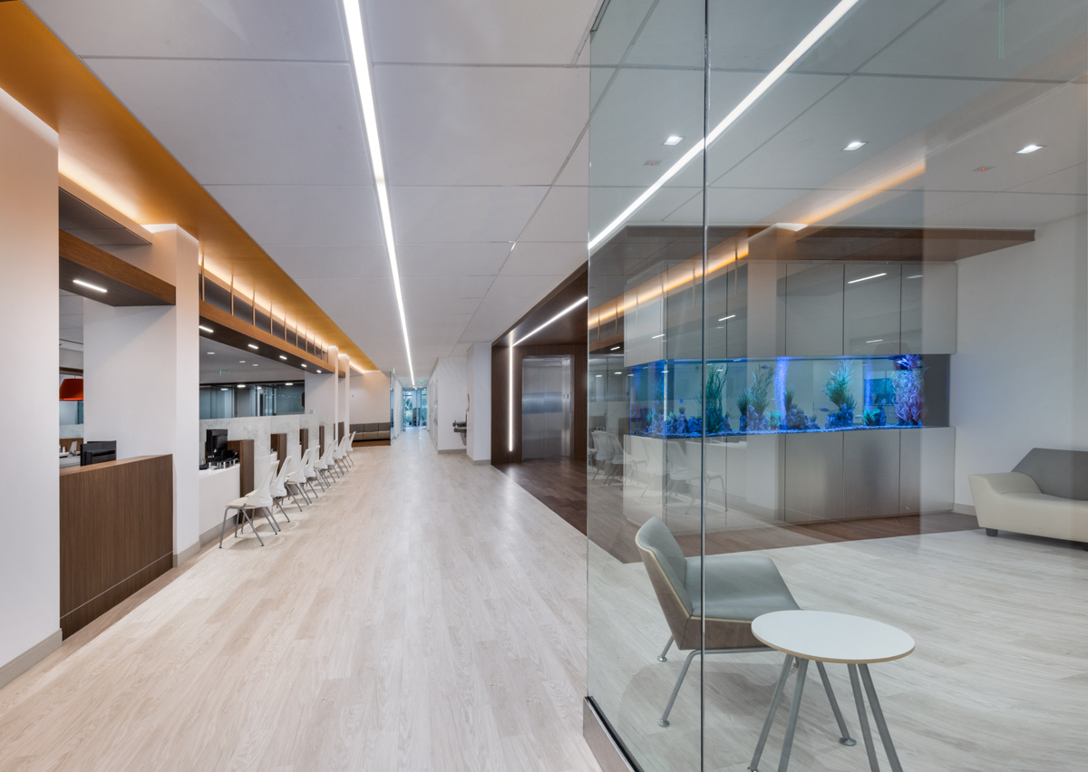 Interior design view of the entry lobby at Gastro Health, Miami, FL