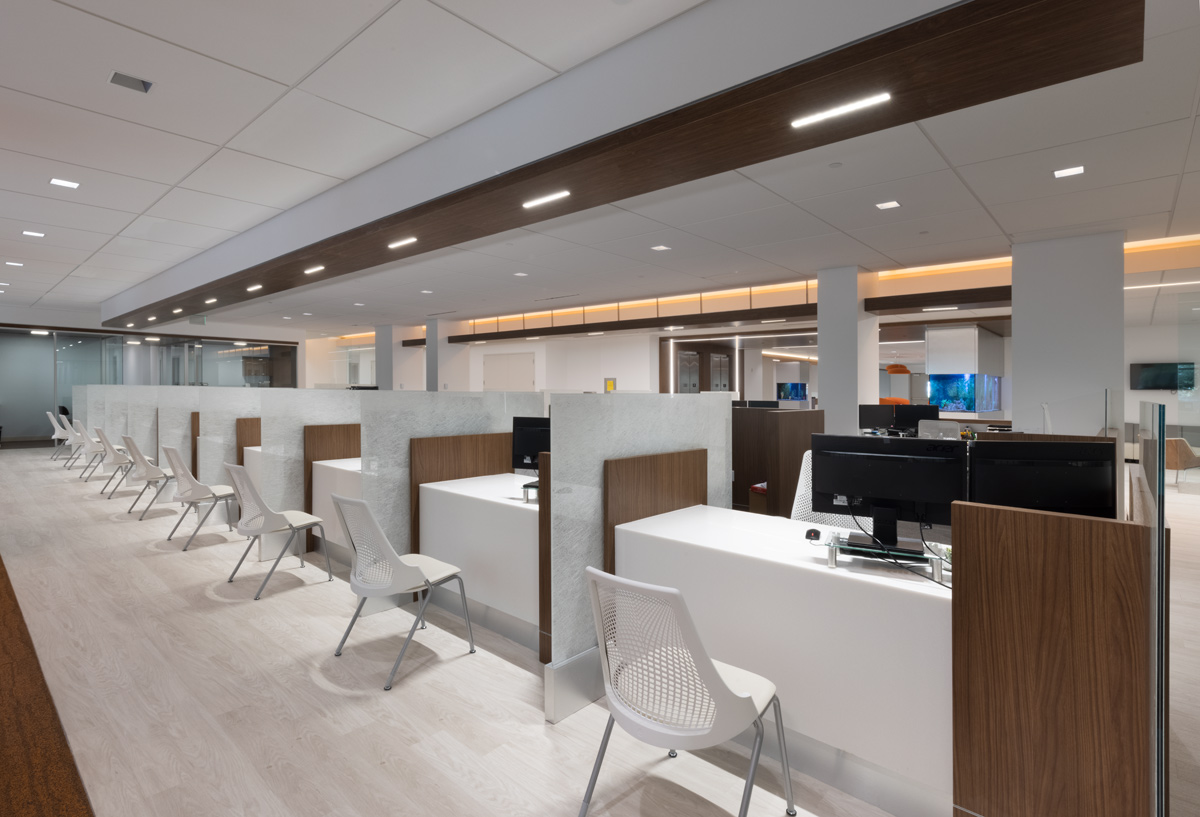 Interior design view of patient admin area at Gastro Health, Miami, FL