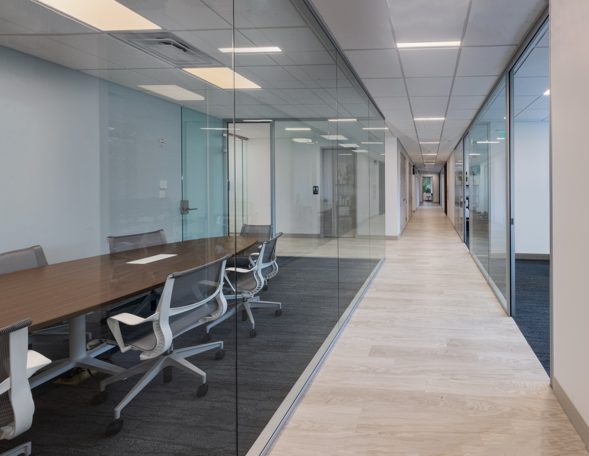 Interior design view of the conference room corridor at Gastro Health, Miami, FL