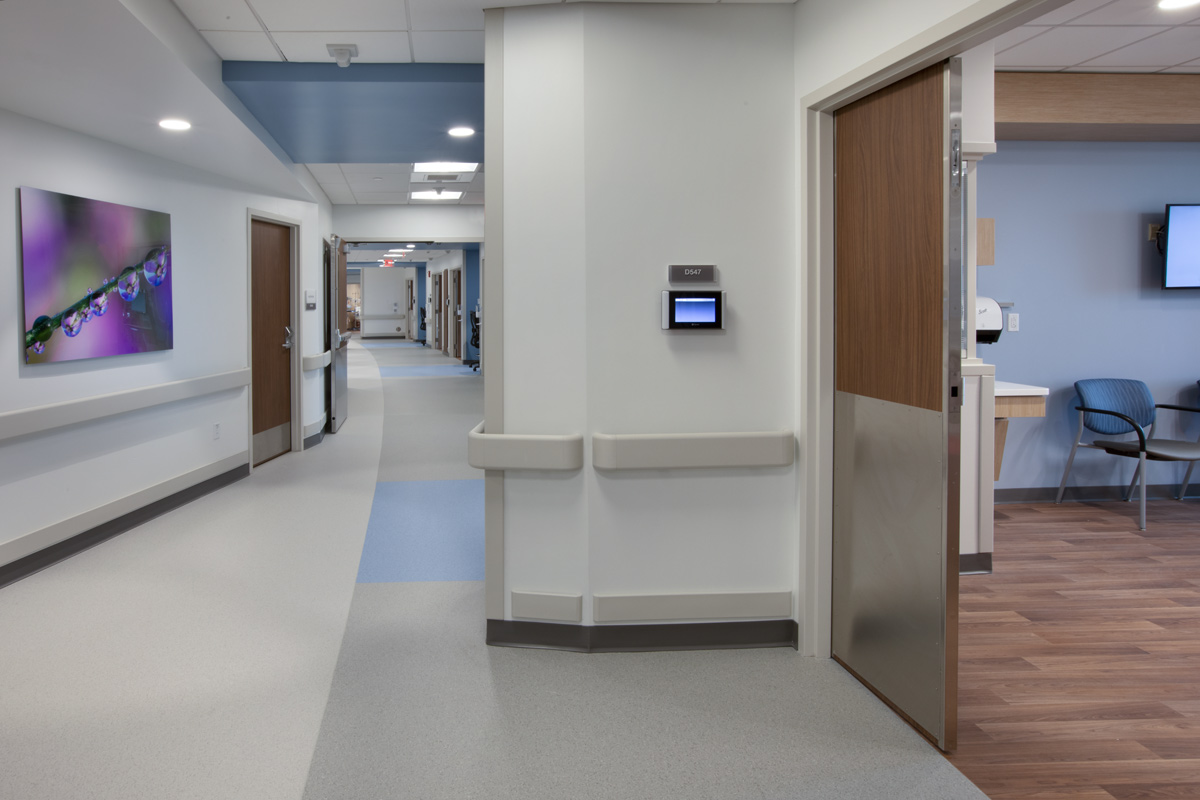 Interior design corridor view of the Jackson Health Treatment Center and ICU in Miami, FL