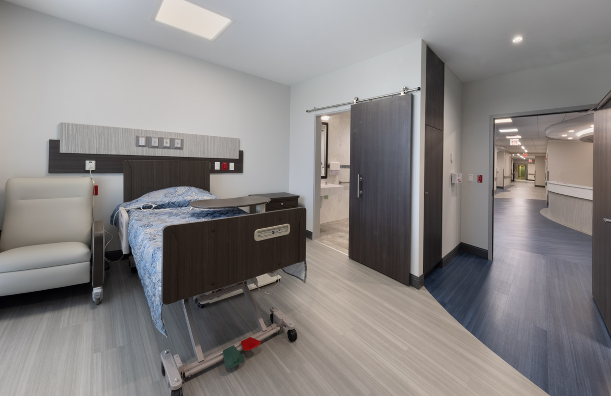 Interior design patient room view of the Victoria Nursing Home in Miami, FL.