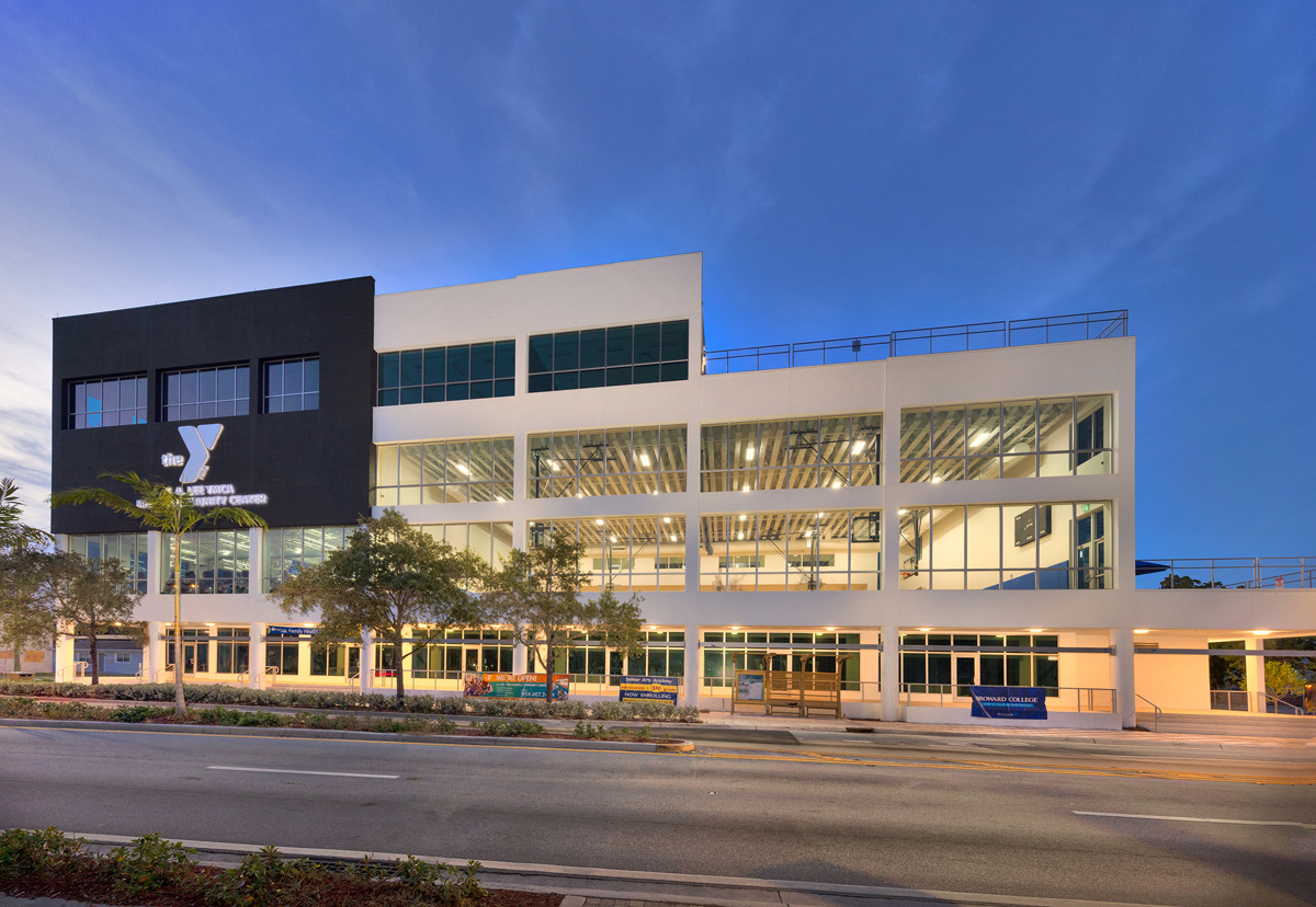 Architectural dusk view of the YMCA Mizell Community Center - Fort Lauderdale, FL