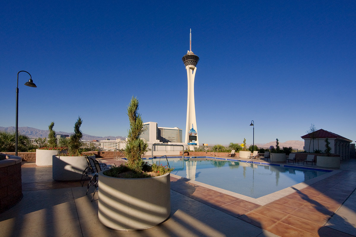 Architectural pool view at the Allure condo Las Vegas.