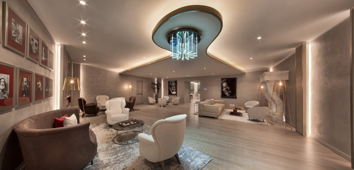Interior design view of Brickell Flatiron lounge in downtown Miami